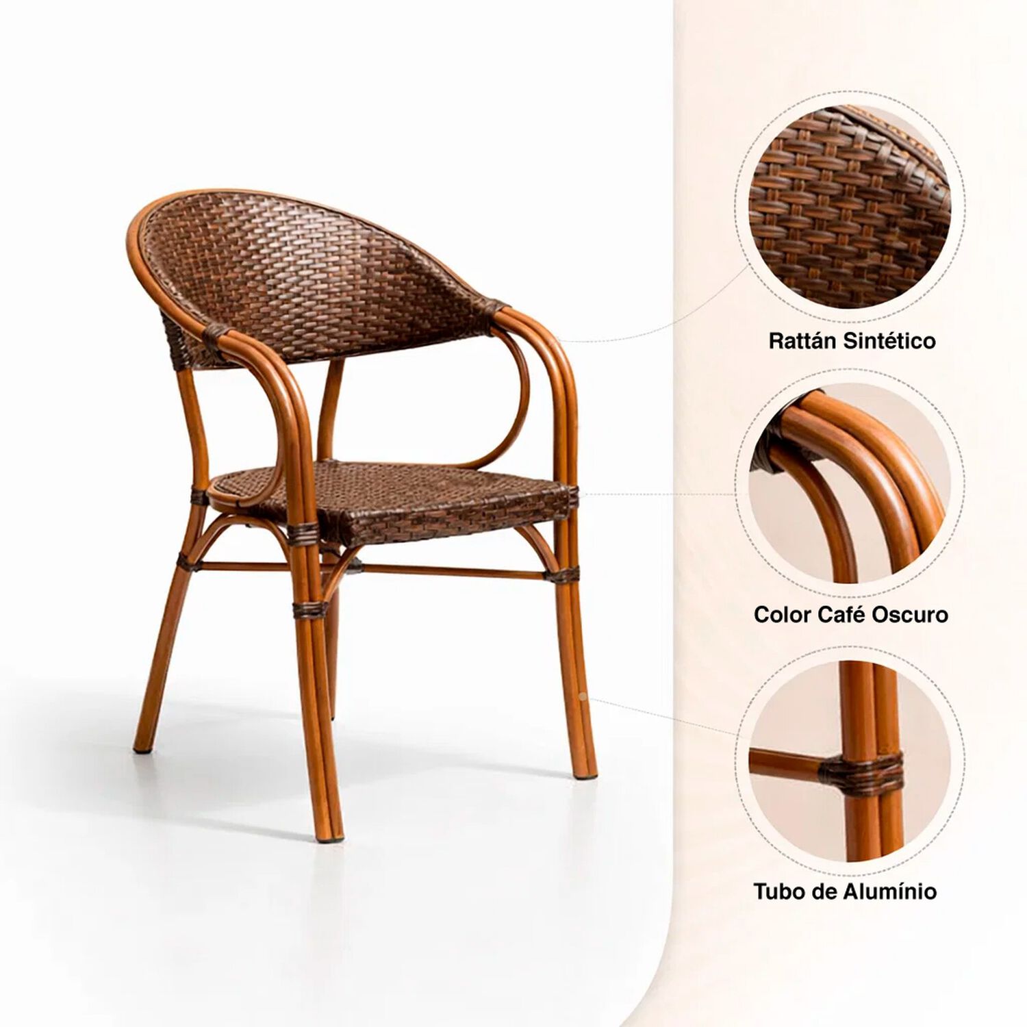 Silla Bistro Parisina Rattan Con Reposabrazos Jolie - Caf&eacute; Oscuro image number 4.0