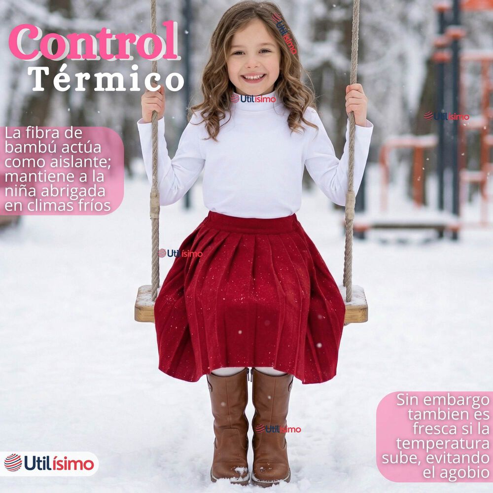 Pack 3 Poleras Camisetas Bamb&uacute; Blancas Cuello Beatle Primera Capa Manga Larga Ni&ntilde;a image number 4.0