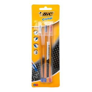 Pack X 4 Blister 3 Bolígrafos Cristal Fino / 2 Azul 1 Rojo Bic