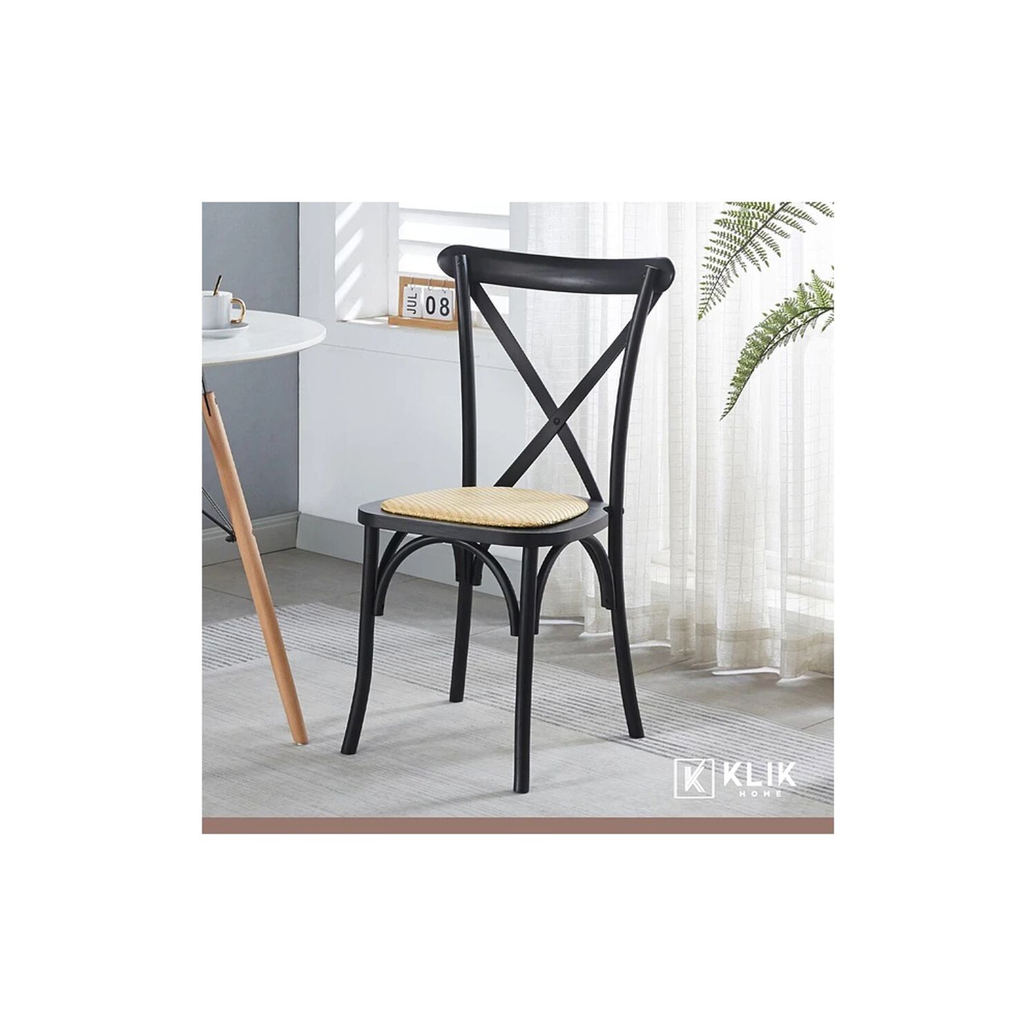 Comedor Mesa De Vidrio N&oacute;rdica 140x90cm + 6 Sillas Crossback Madera Negras image number 7.0