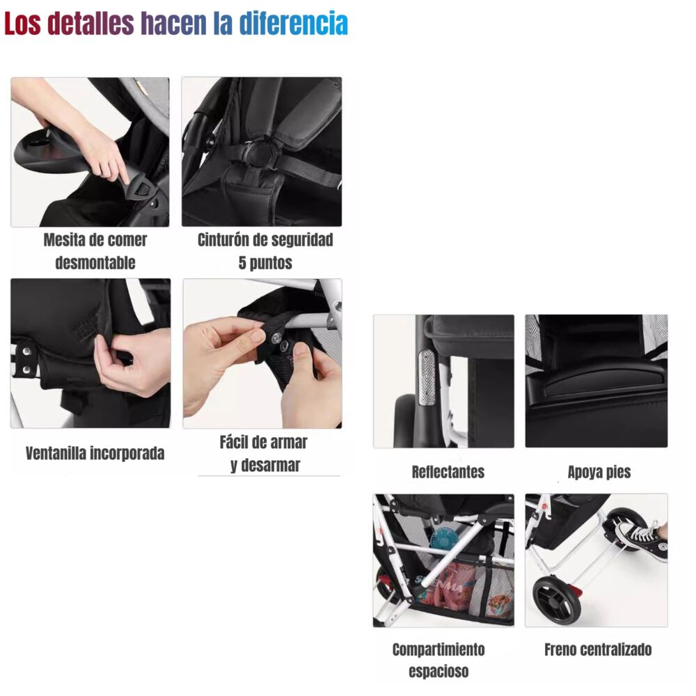 Coche Doble Duo Reclinable Plegable Gris By Lubabycas image number 6.0