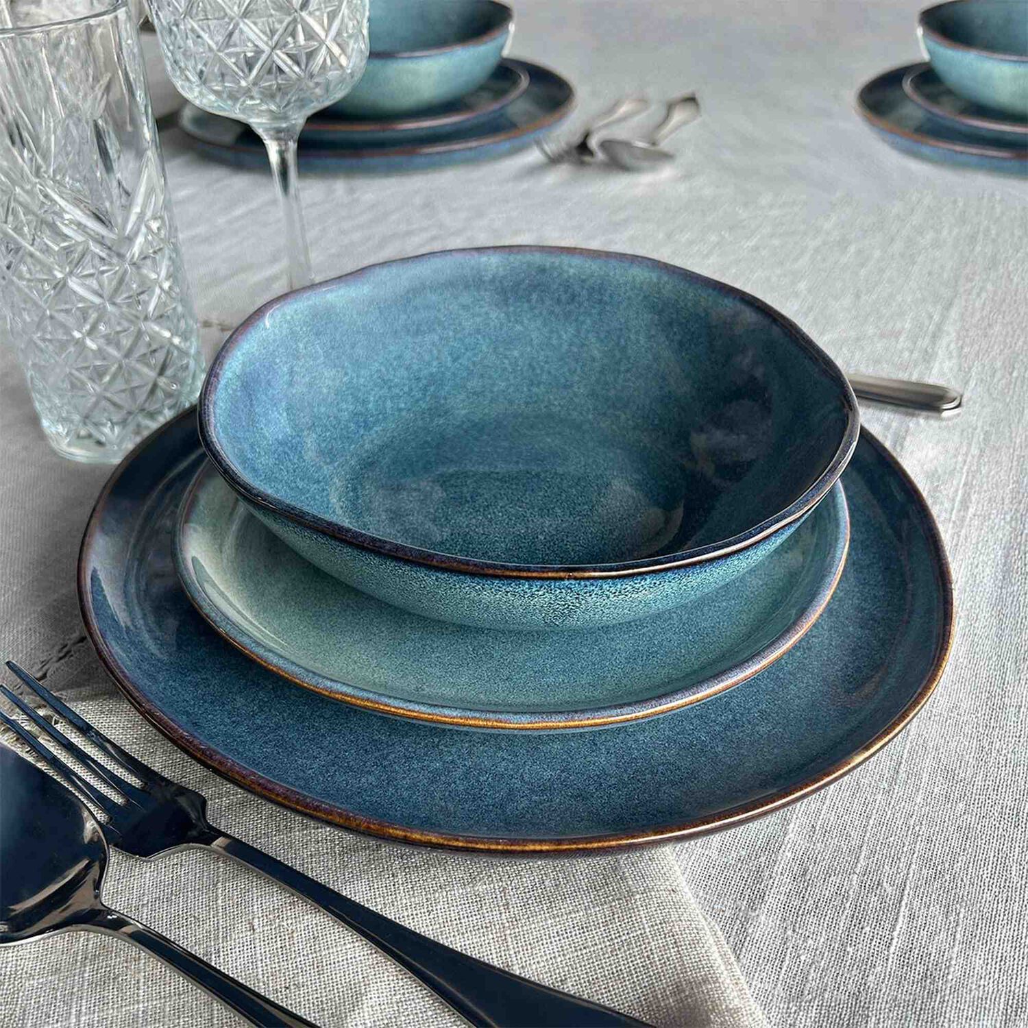 Set 6 Platos Redondo Ceramica Azul 27 Cm Linea Efes image number 3.0