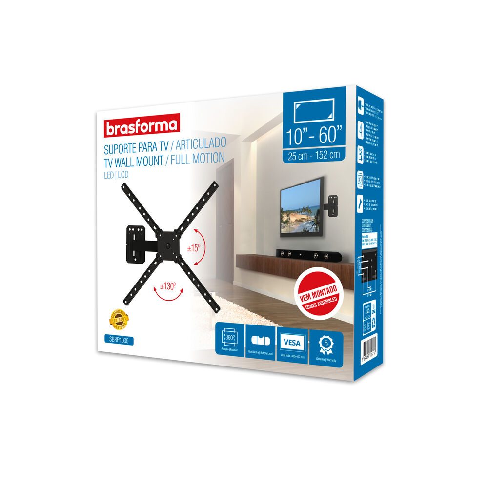 Soporte Tv Con Brazo De 19cm - 10" A 60"- 360 Modo Retrato O Paisaje - Brasforma image number 3.0