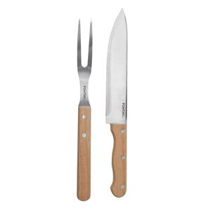 Set Parrillero 2 Piezas Cuchillo + Trincho Acero Mango Madera