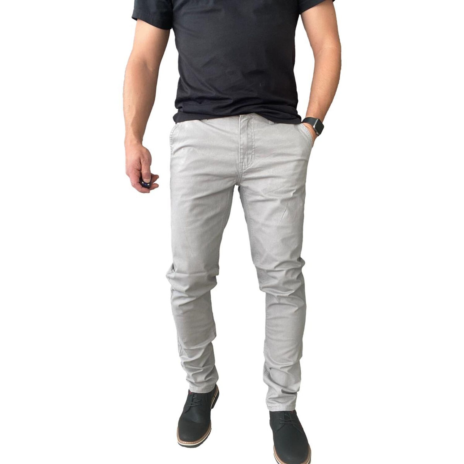 Pantal&oacute;n Elasticados Slim Fit Gabardina Gris Hombre image number 1.0