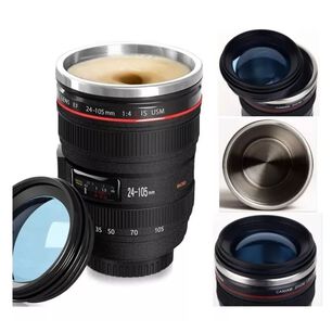 Vaso Cafe Camara Negro 14cm Con Tapa Dise&ntilde;o Moderno