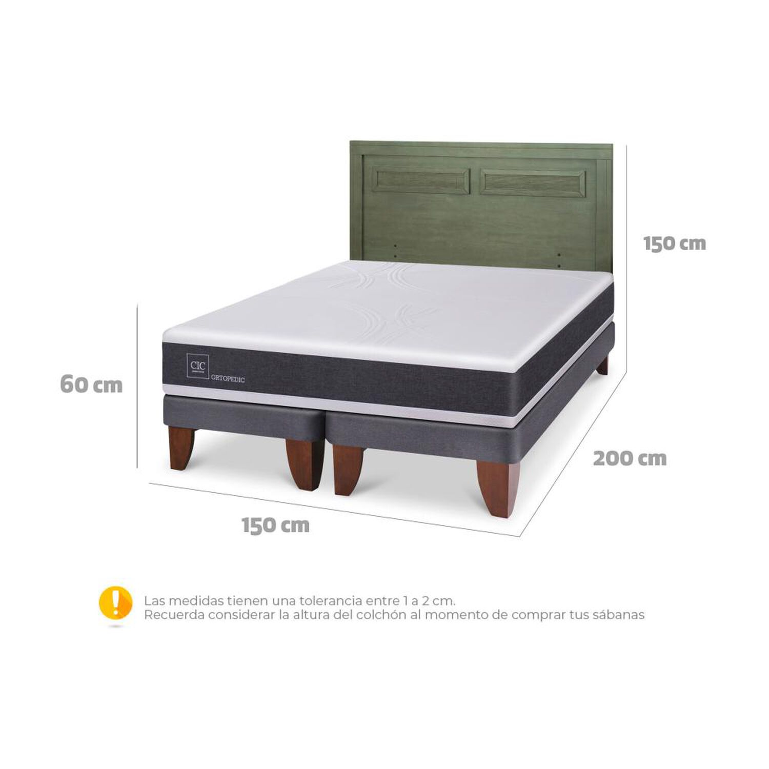 Cama Europea Cic Ortopedic / 2 Plazas / Base Dividida + Respaldo image number 6.0
