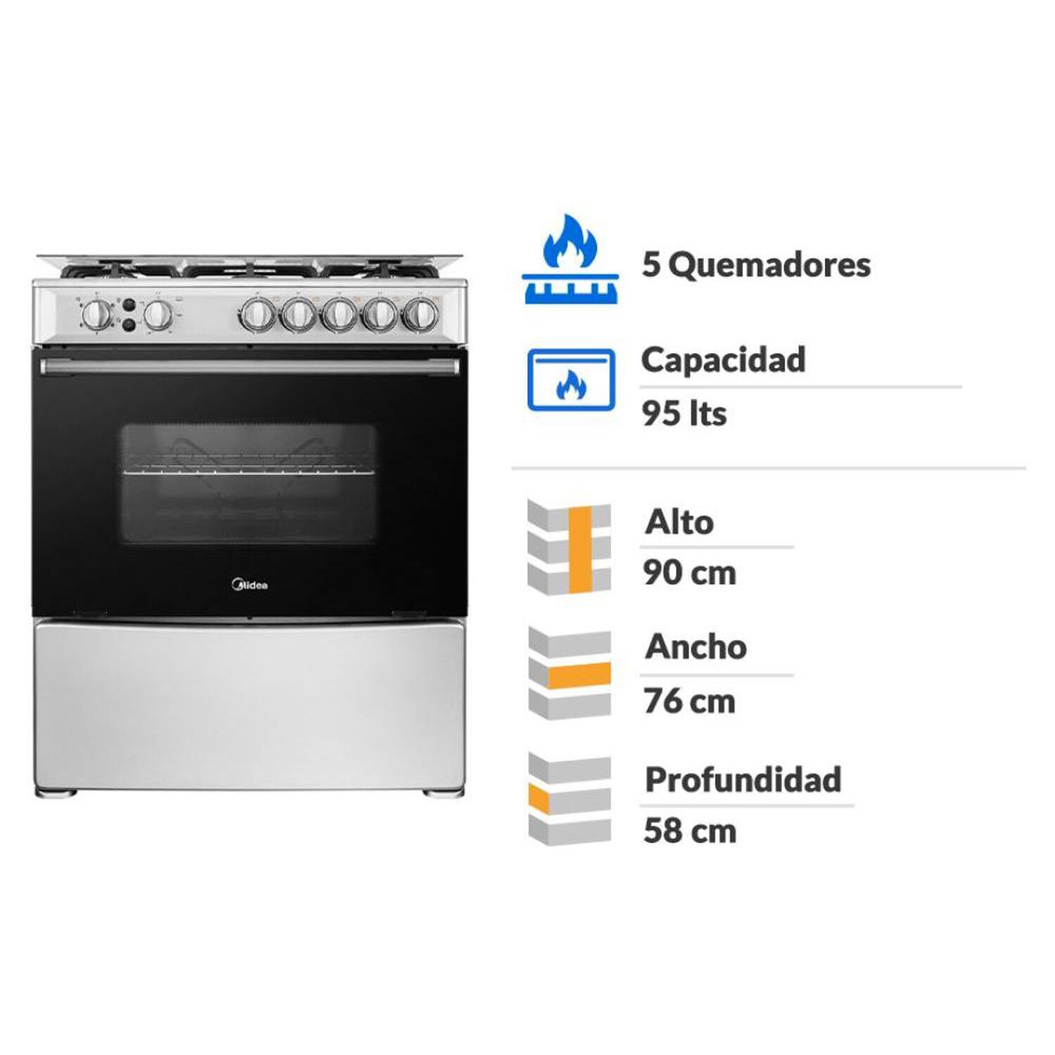 Cocina A Gas Midea MFO-MG30ACQSL / 5 Quemadores image number 1.0