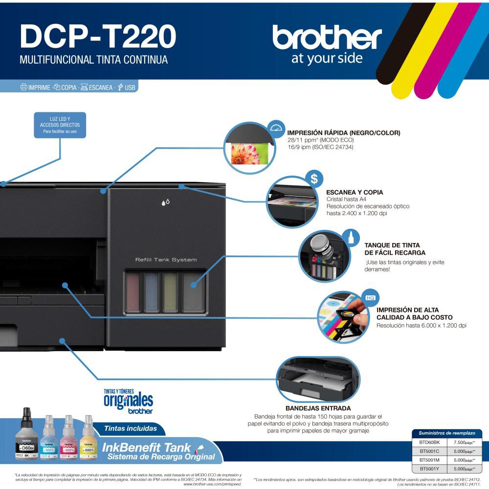 Impresora Multifuncional Brother DCPT220 image number 5.0