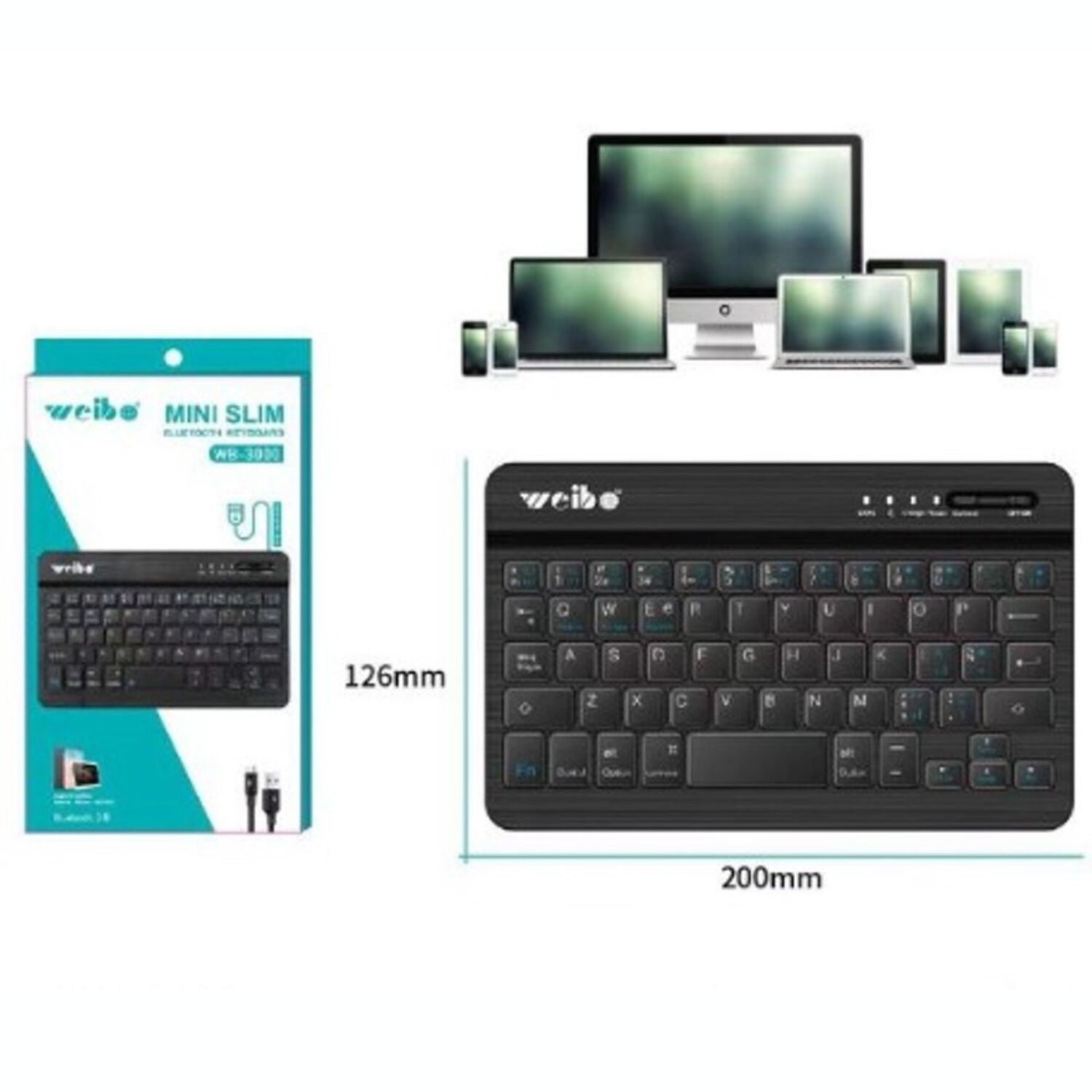 Mini Teclado Inal&aacute;mbrico Bluetooth Negro image number 0.0