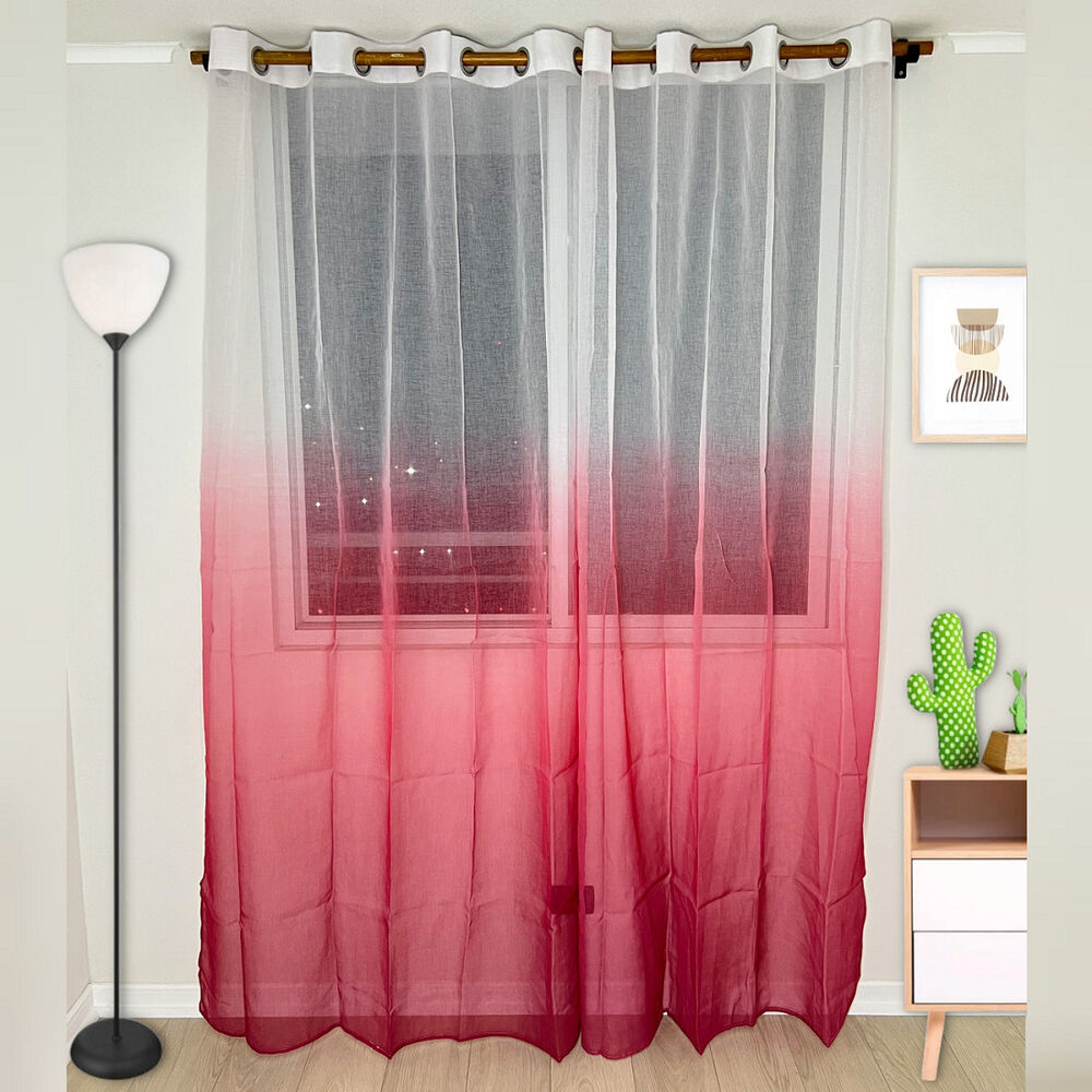 Pack De Visillos En Degrade Tela Tipo Velo Medida 140cm X 230cm Color Burdeo image number 0.0