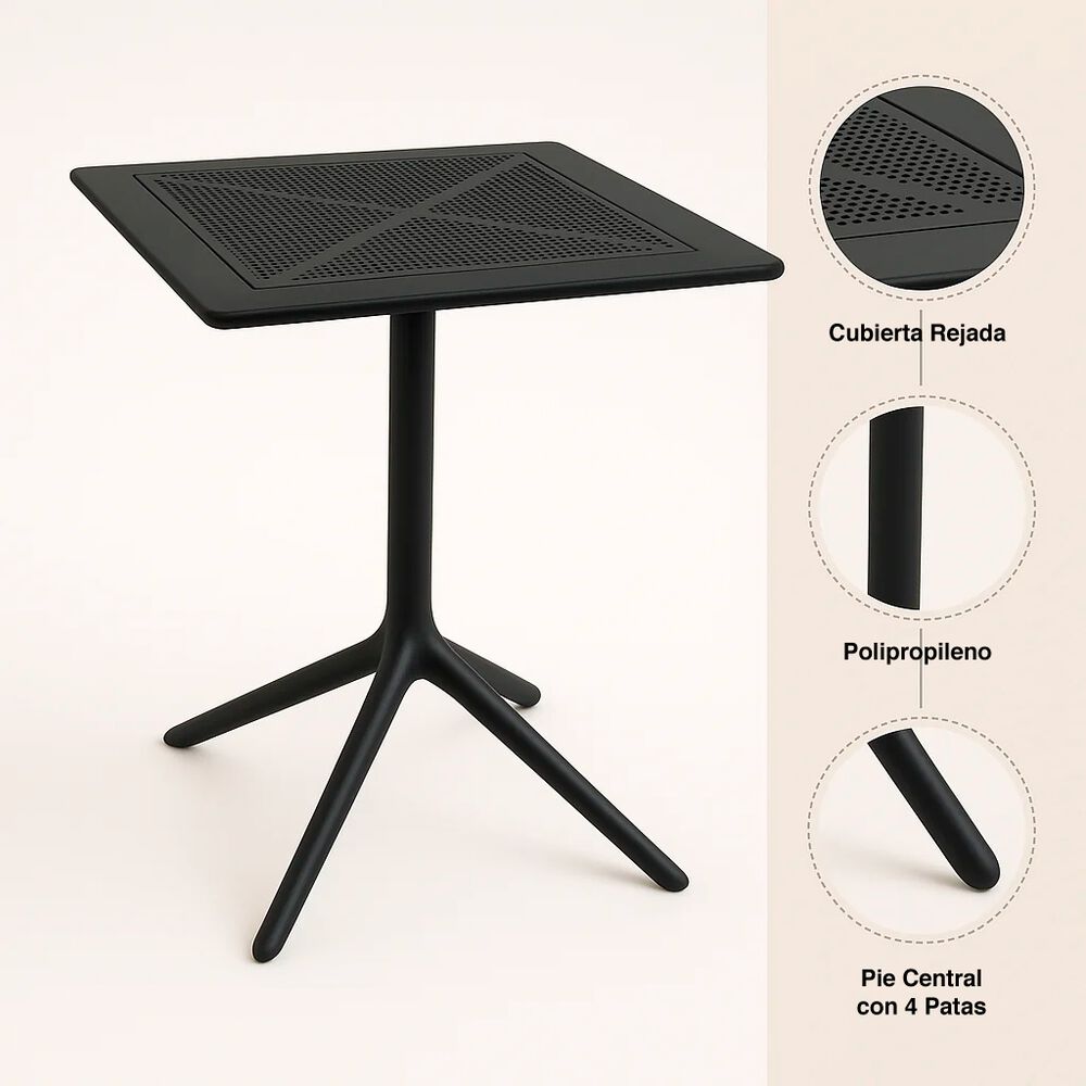 Mesa Restaurant 80x80 Polipropileno + 4 Sillas Crossback Danubio - Negra image number 6.0