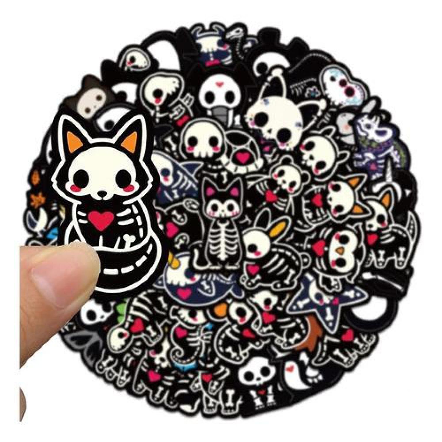 Set Stickers Calcomonias Animalitos Corazon Skull Black Love image number 2.0