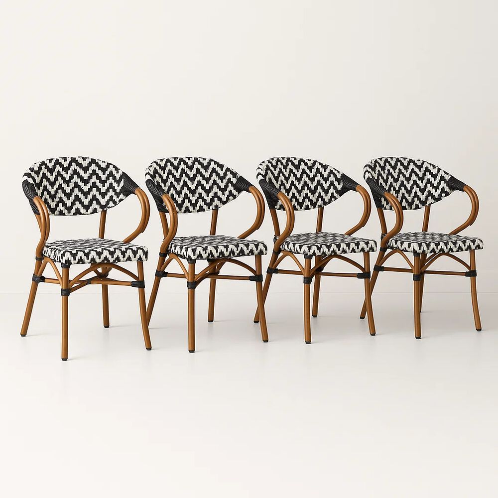 Pack De 4 Sillas Bistro Parisina Textileno Enrejado Con Reposabrazos - Blanca Con Negro image number 0.0