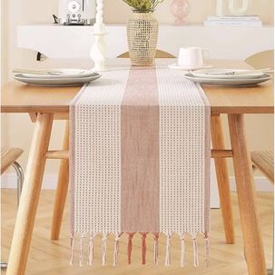 Camino De Mesa 183x33 Cm Lino Y Algodon Mantel Crochet. Rosado