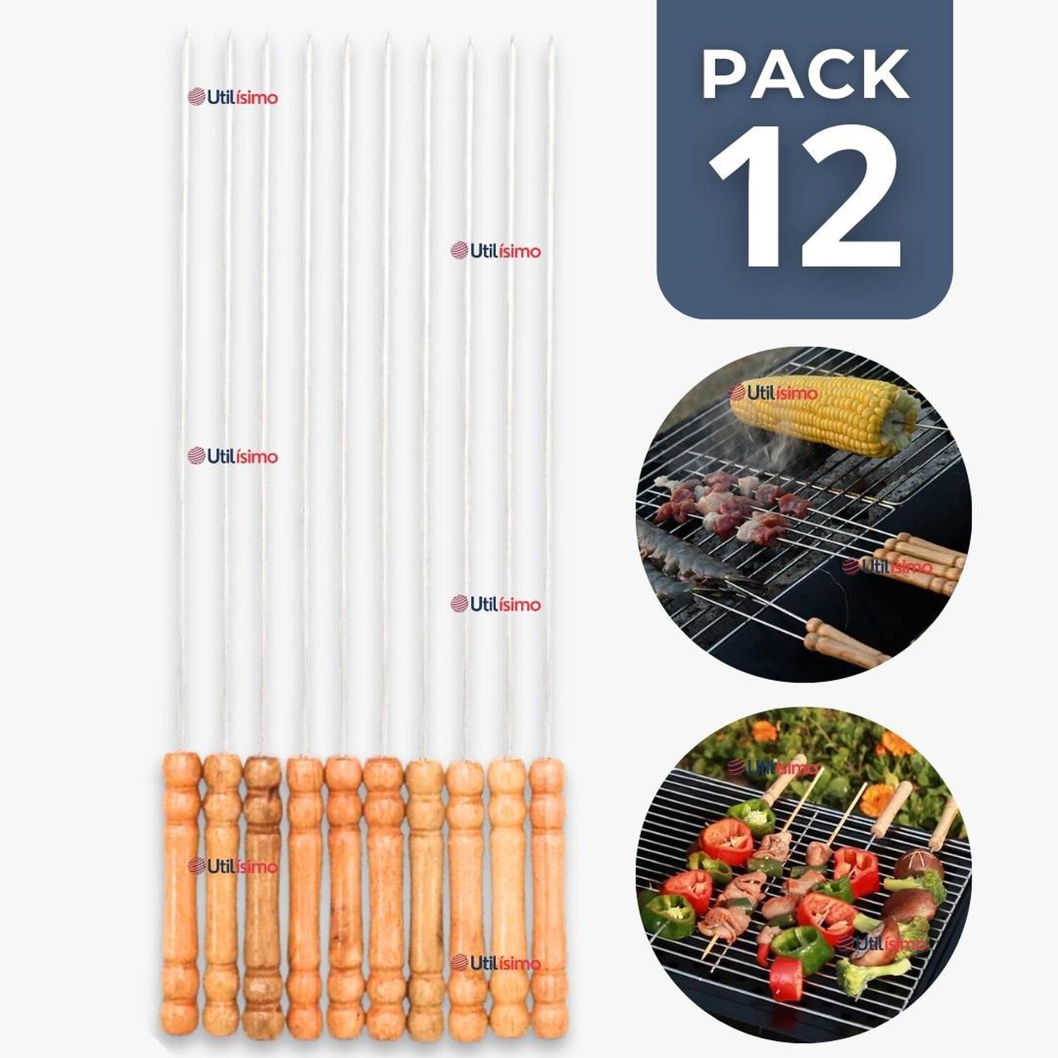 Pack 12 Pinchos De 40cm Para Anticuchos Brochetas Asados Mango De Madera image number 0.0
