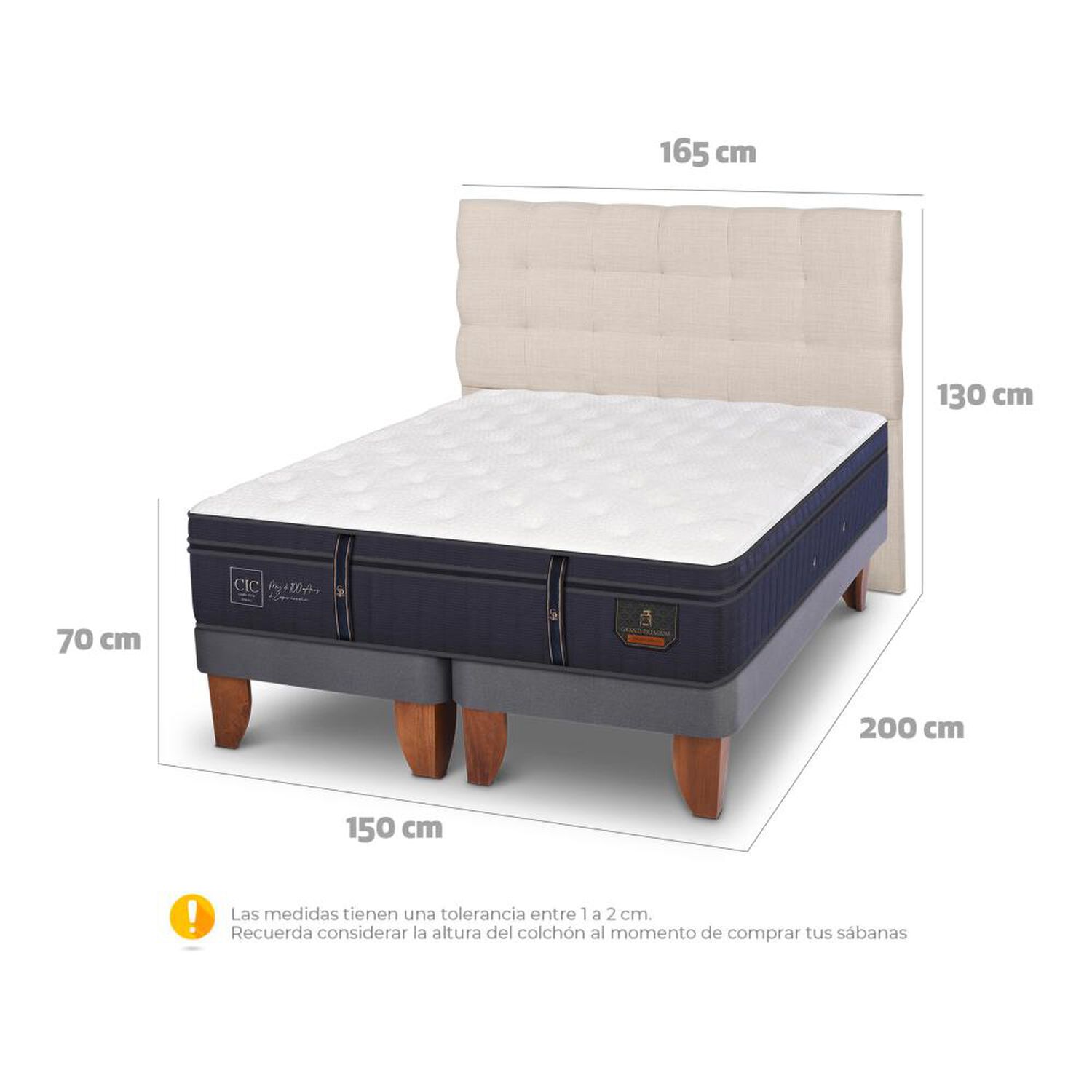 Cama Europea Cic Grand Premium / 2 Plazas / Base Dividida + Respaldo image number 4.0