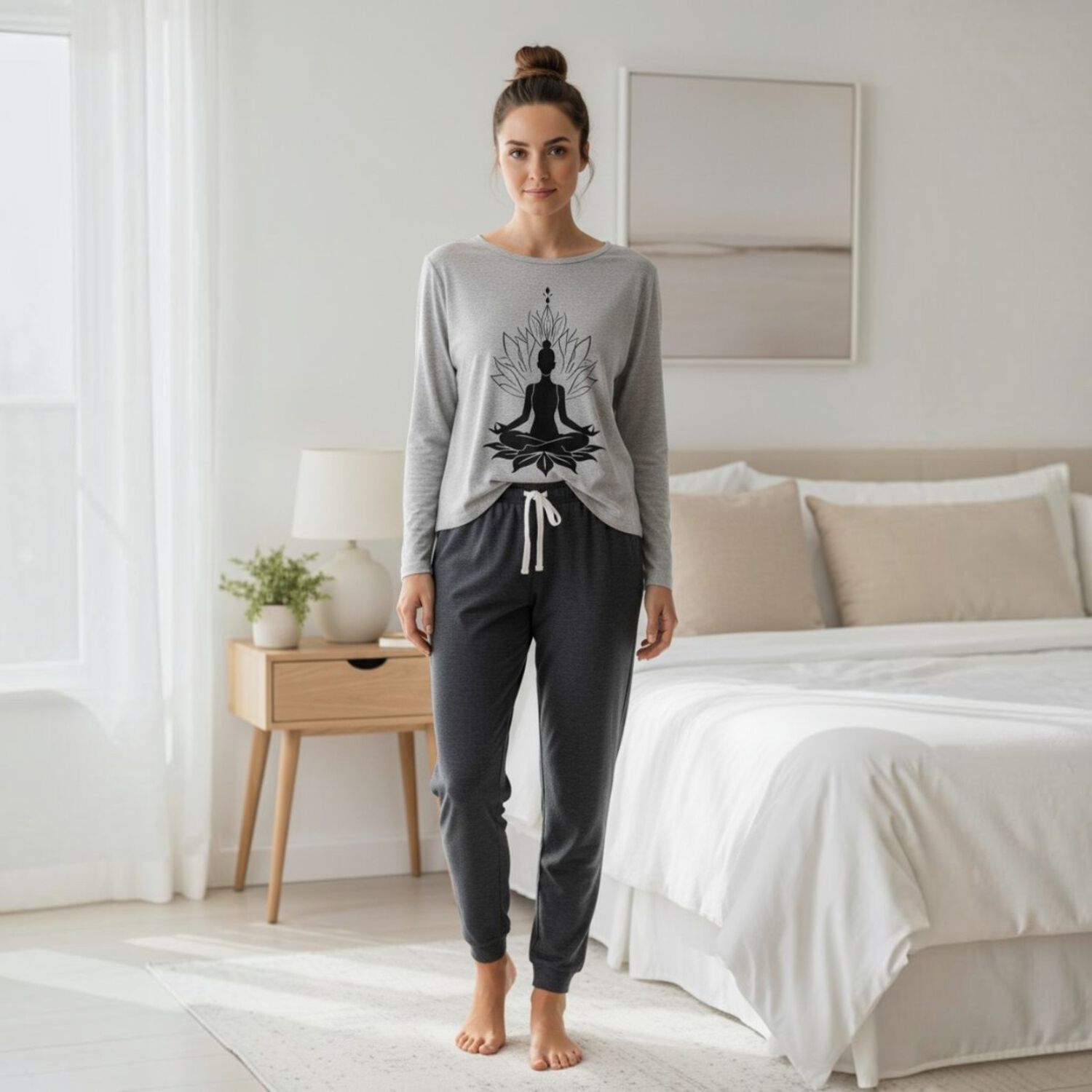 Pijama Mujer Algod&oacute;n Yoga Gris image number 0.0