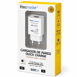Cargador Tecmaster Tm-200516 Quick Charge 18w Con Cable Usb-c