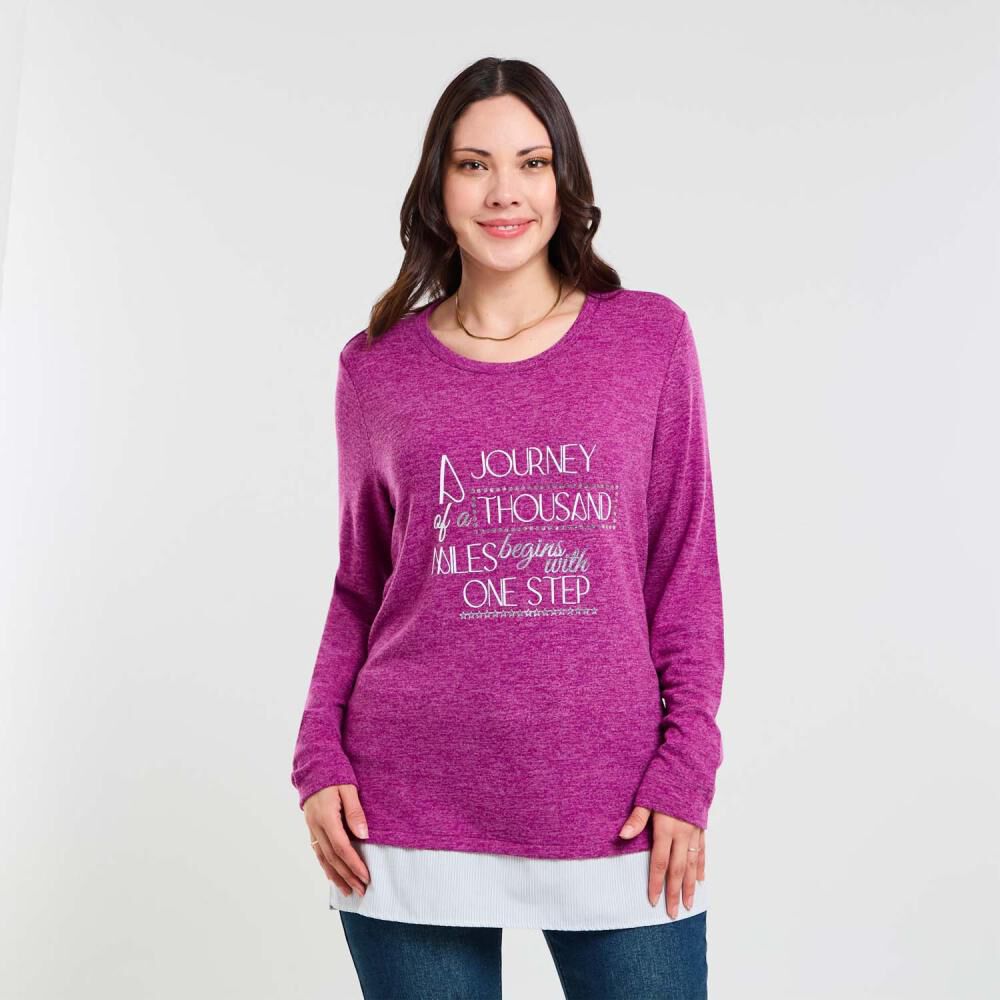 Sweater Melange Manga Larga Cuello Redondo Mujer Sexy Large image number 0.0