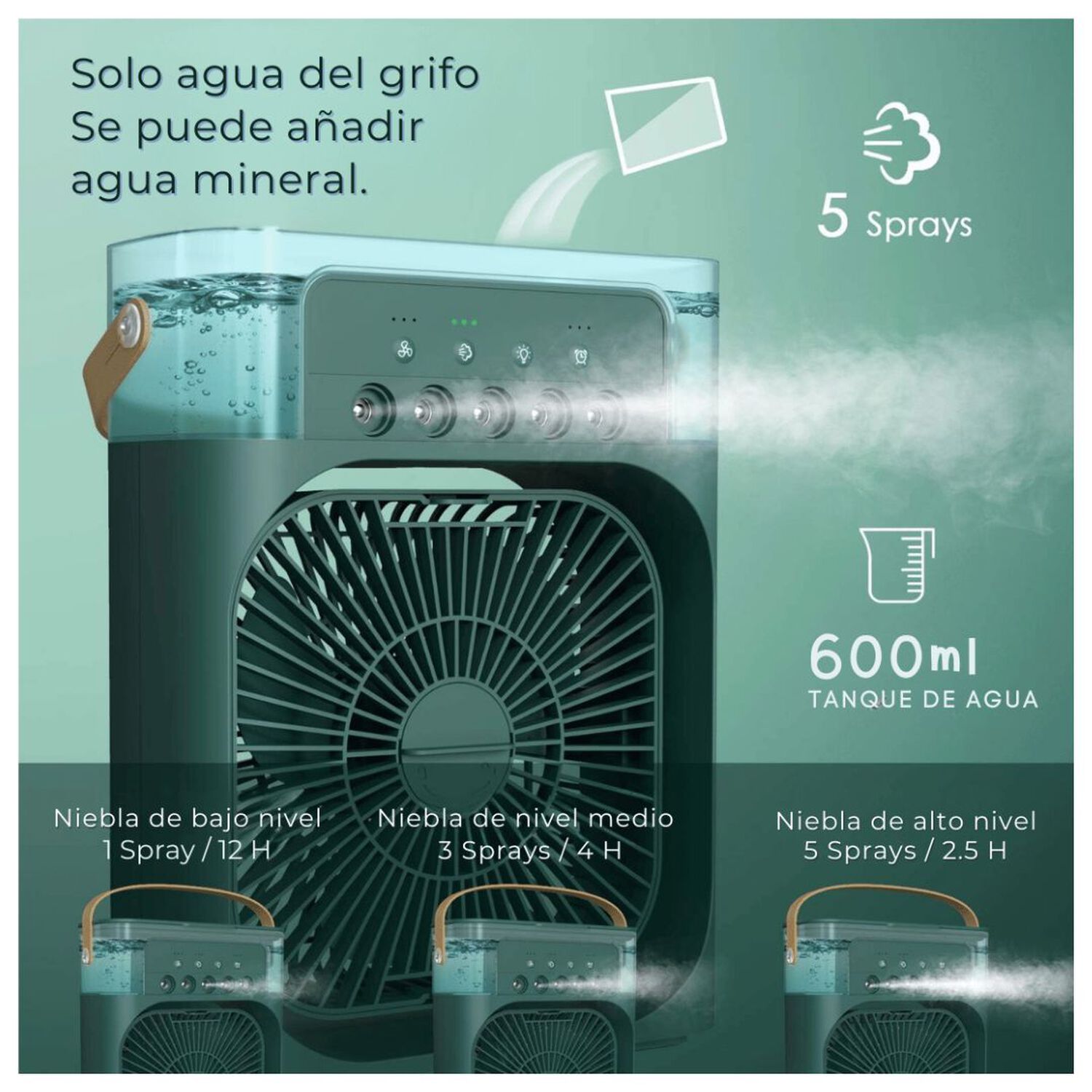 Climatizador Port&aacute;til Fr&iacute;o 4 En 1 Ventilador Humificador Enfriador Lampara Led 220v Usb Verde image number 1.0