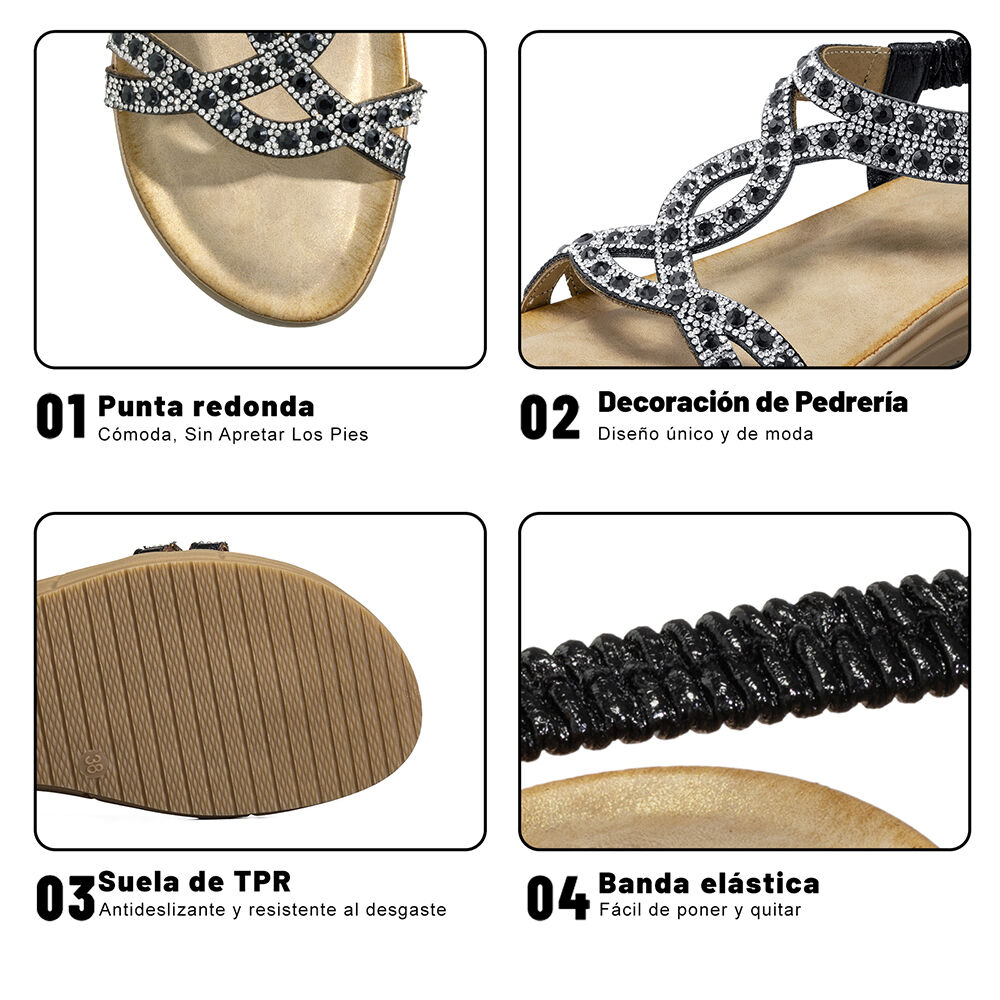 Sandalia Plana Casuales Pedrería Mujer Weide Js76 image number 8.0