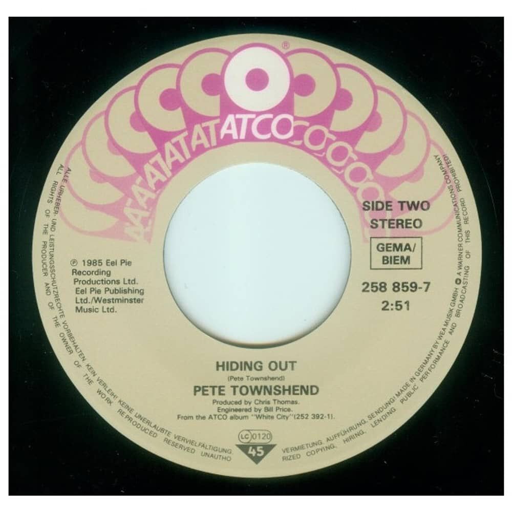 Pete Townshend - Face The Face | 7'' Single Vinilo Usado image number 3.0