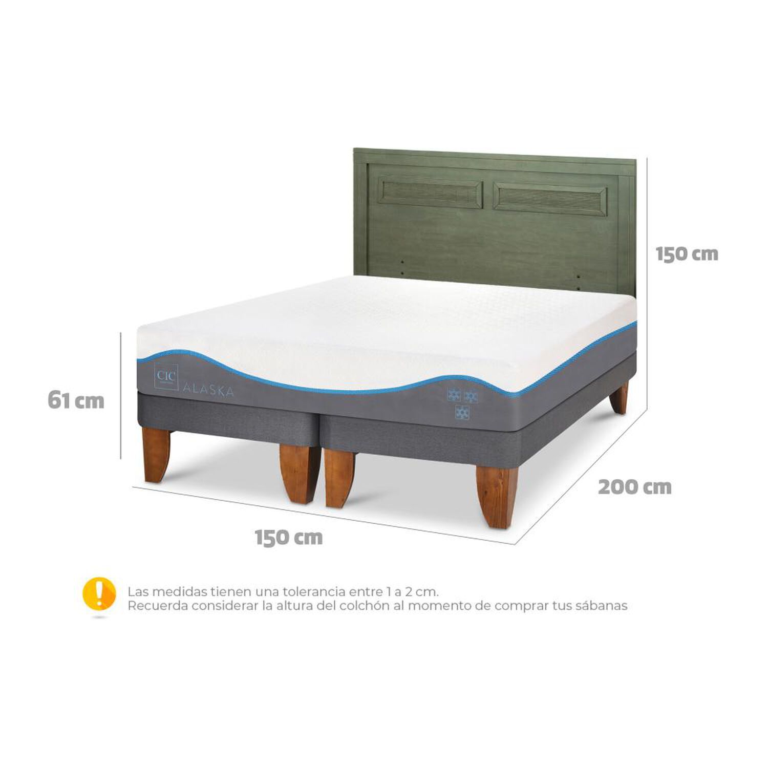 Cama Europea Cic Alaska / 2 Plazas / Base Dividida + Respaldo image number 5.0