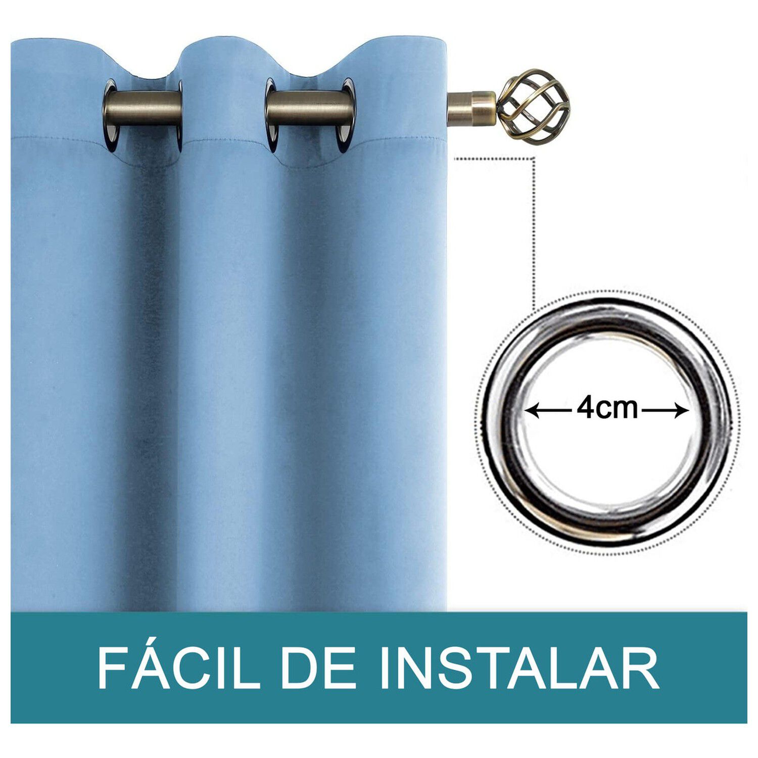 Cortina Blackout 140x220 Cm Azul Cielo 100% Poli&eacute;ster image number 2.0