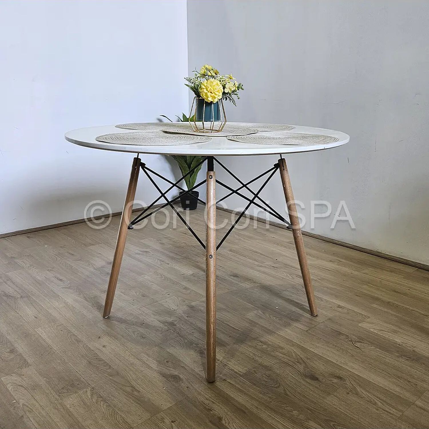 Comedor Mesa Eames Blanca 100cm + 4 Sillas Mariposas Wood Beige image number 1.0