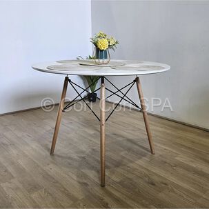 Comedor Mesa Eames Blanca 100cm + 4 Sillas Mariposas Wood Beige