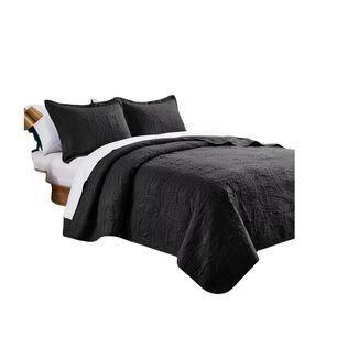 Cubrecama Quilt Reversible Queen 228x228 Cm M&aacute;s Fundas Almohada Negro