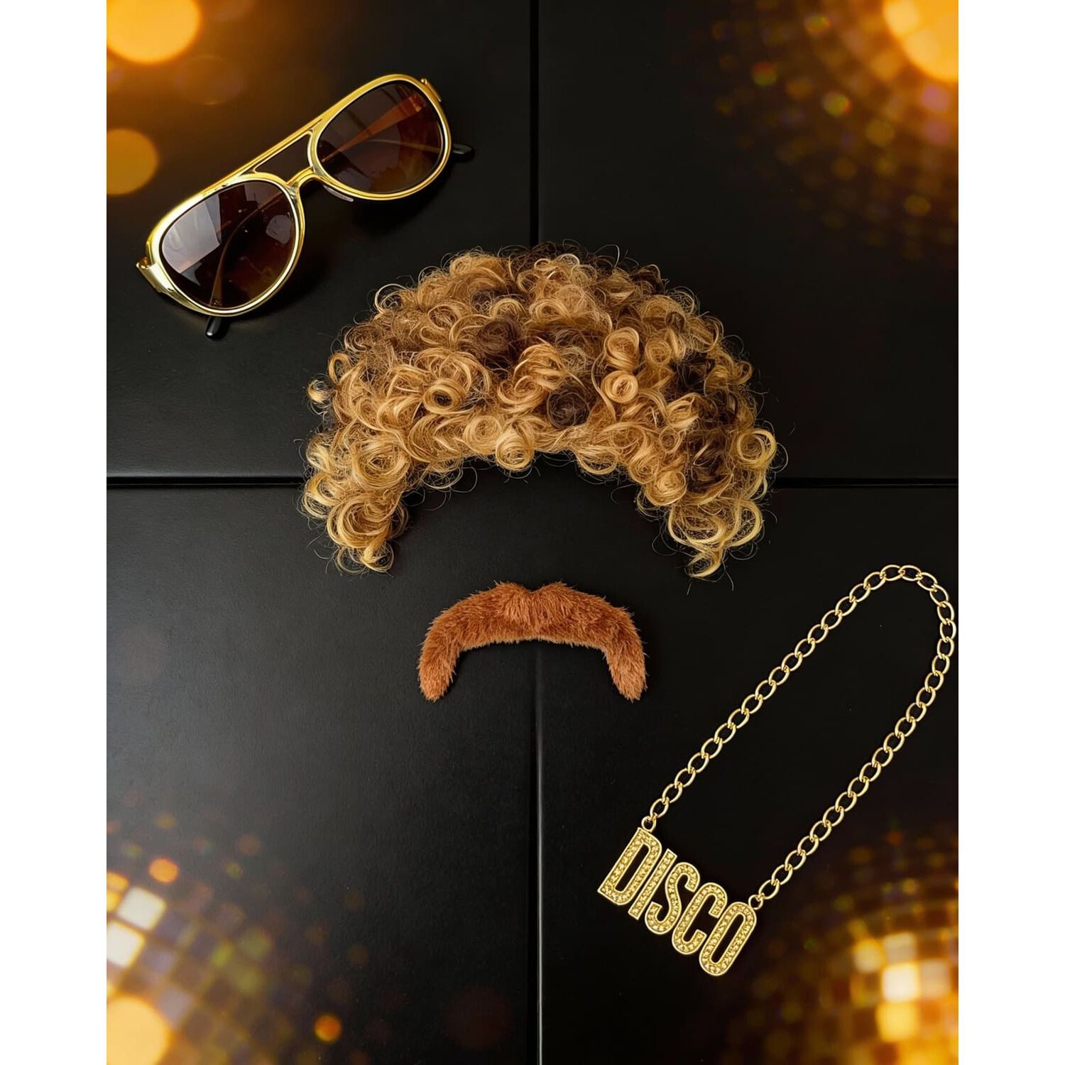 Set Disfraz Afro Retro Hombre A&ntilde;os 80 Onda Disco Pelo image number 11.0