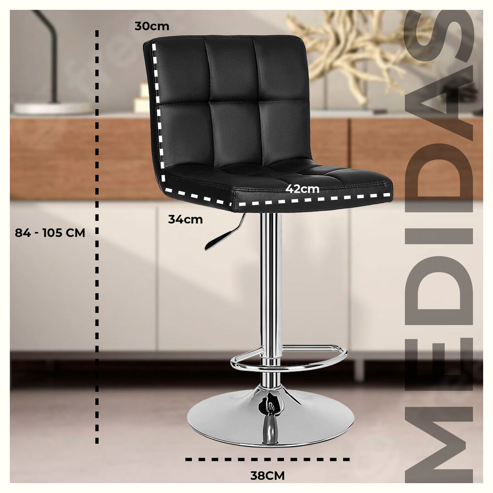 Pack 2 Silla Piso Bar Taburete Con Respaldo Cuadrado Negro image number 5.0