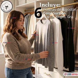 Pack 6 Camisetas Poleras Algod&oacute;n Manga Larga Cuello Redondo Primera Capa Mujer