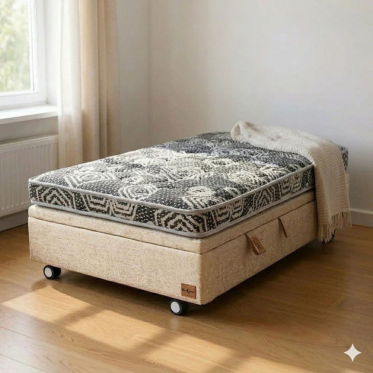 Cama Baul 1.5 Plaza L190 Cm + Colchon Modelo Ideal / Con Ruedas Pyton (beige) image number 0.0