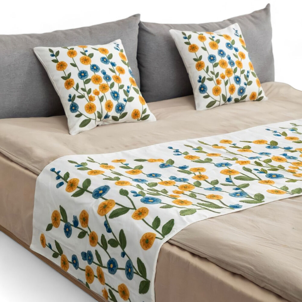  Piecera Bordada 210cm X 70cm + 2 Fundas 45cm X 45cm Para Cama De 2 Plazas O King - Pb4-12 image number 0.0