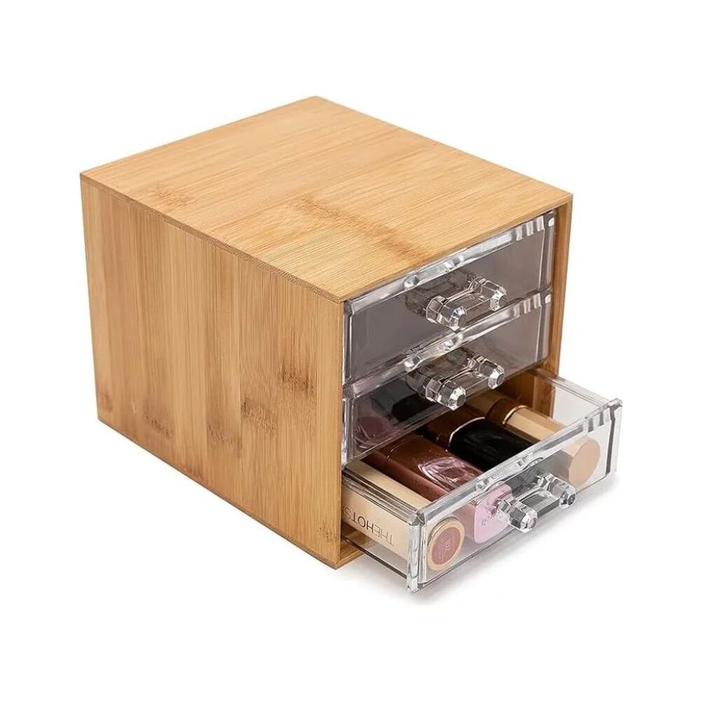 Mini Organizador Bamb&uacute; 3 Cajones Acrilico Manija Resistente image number 1.0