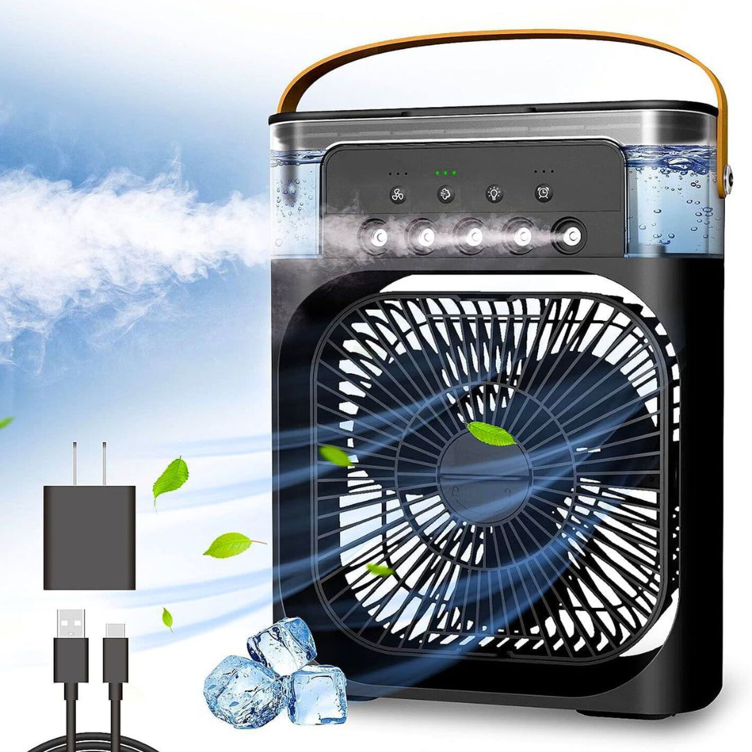 Climatizador Port&aacute;til Fr&iacute;o 4 En 1 Ventilador Humificador Enfriador Lampara Led 220v Usb Negro image number 0.0