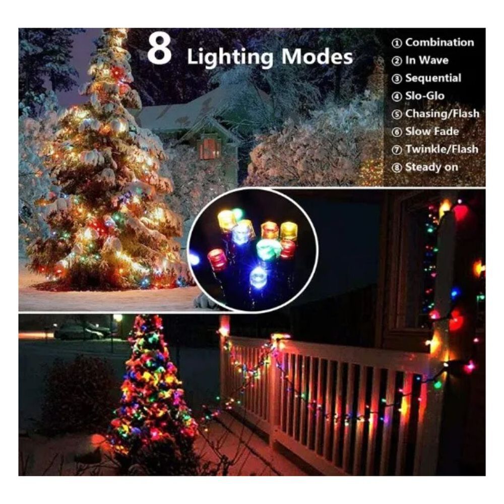 Luces De Navidad De Exteriores 100 Led Multicolor Con Panel Solar image number 2.0
