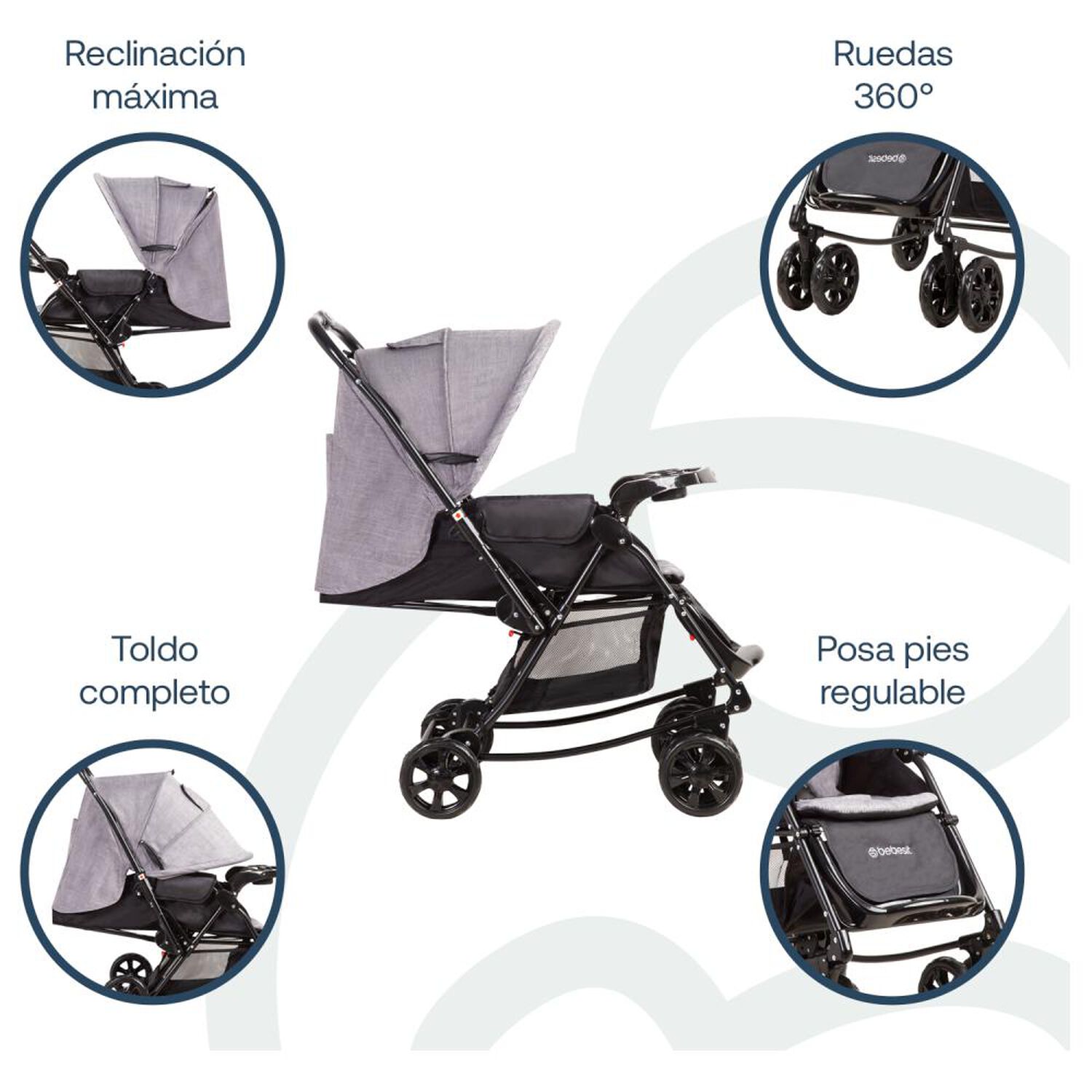 Coche Cuna Paseo Bebesit Balancin Sx Gris Melange image number 2.0