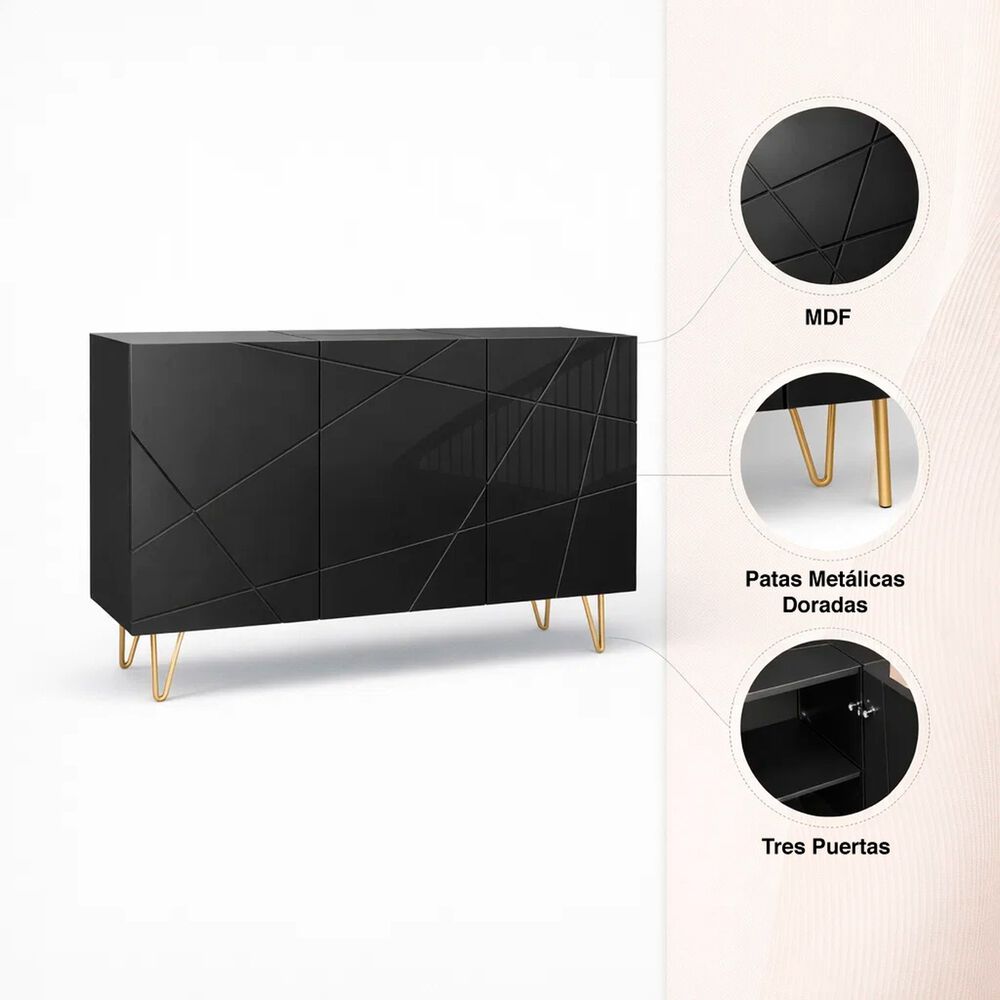 Buffet Moderno Luxline Negro Con Patas Doradas image number 4.0