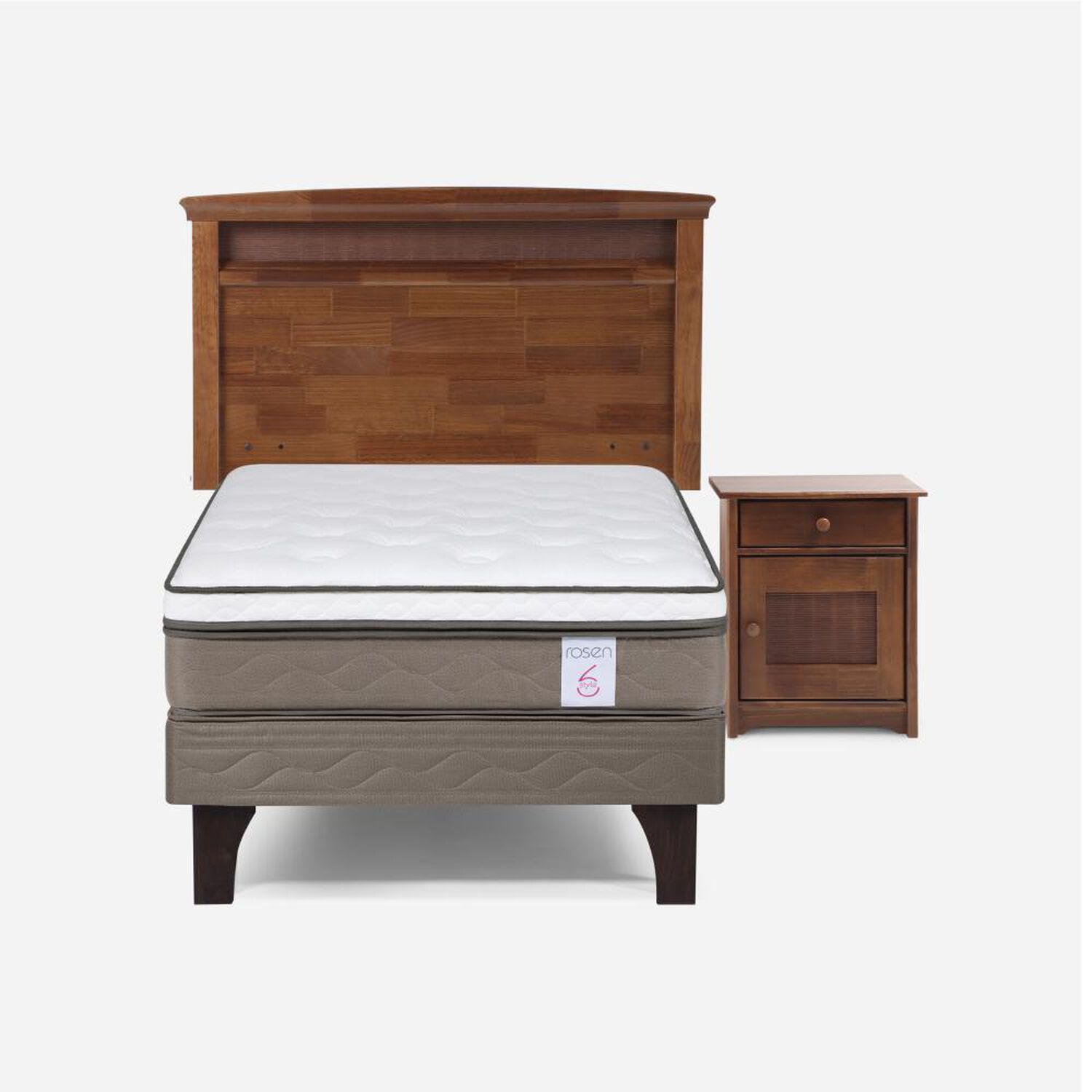 Cama Europea Rosen New Style 6 / 1.5 Plazas / Base Normal + Set De Maderas Veneto image number 0.0