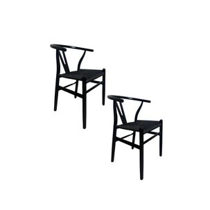 Pack 2 Sillas Wishbone Madera Asiento Rat&aacute;n Natural