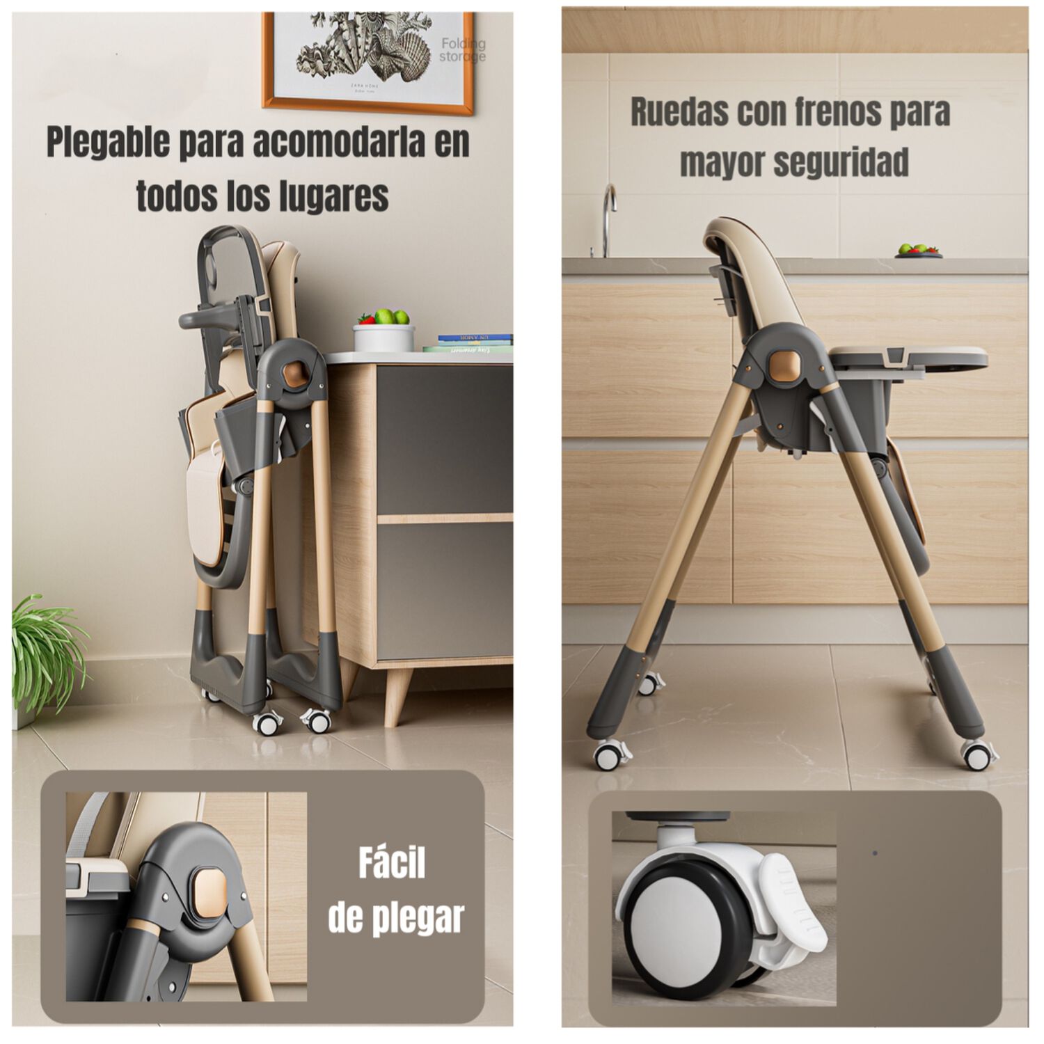 Silla De Comer Reclinable Plegable Lubabycas Caf&eacute; image number 4.0
