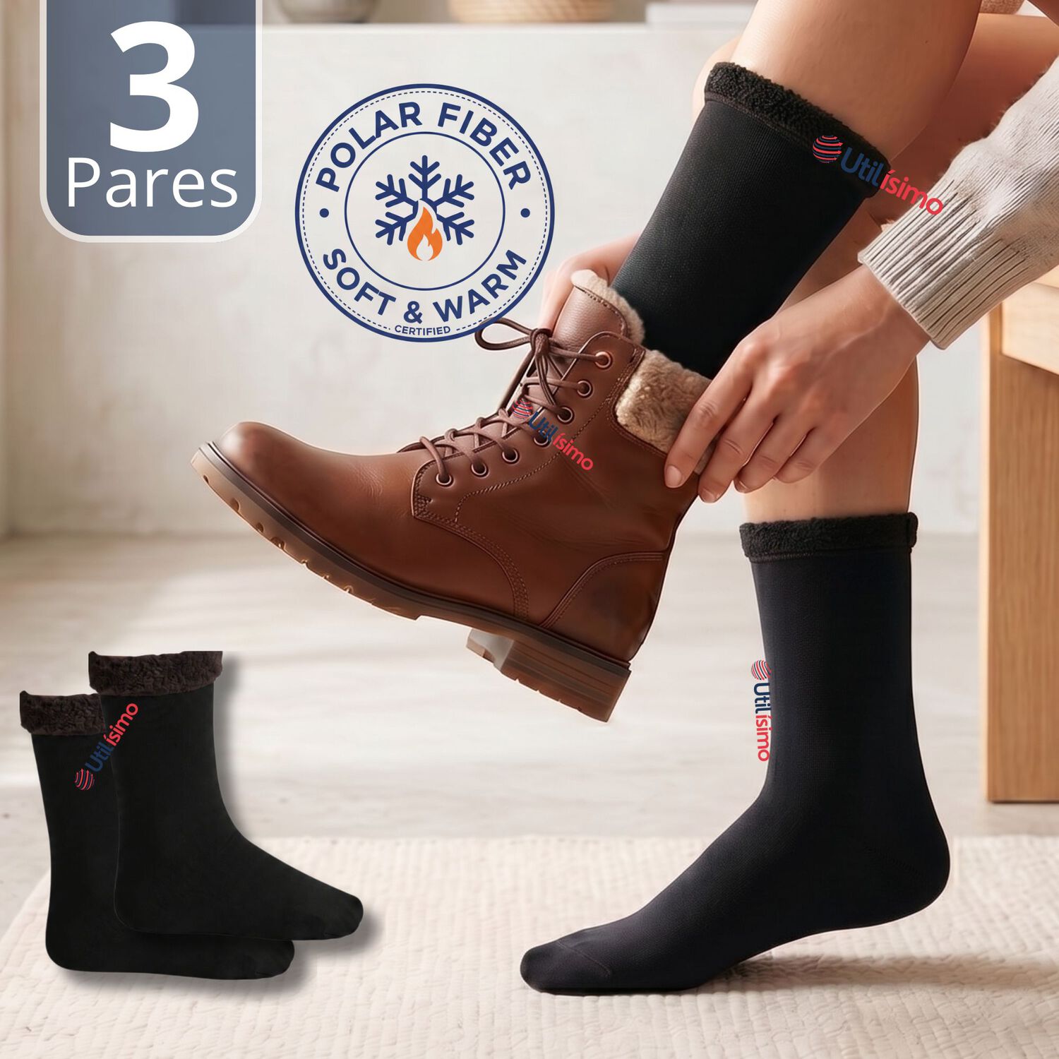 Pack 3 Pares Calcetines Chiporro Mujer Ultra T&eacute;rmico Negro Invierno Polar image number 0.0