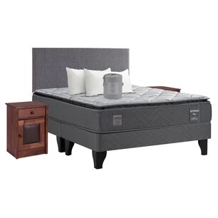Cama Europea Celta Mediterr&aacute;neo / 2 Plazas / Base Dividida + Set De Maderas + Almohadas + Juego De S&aacute;banas