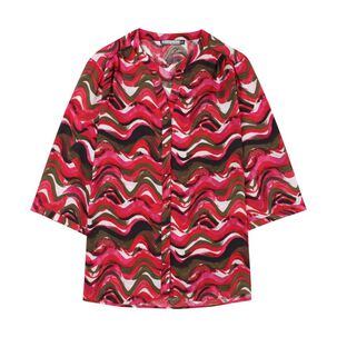 Blusa Full Print Manga 3/4 Roll Up Cuello Mao Mujer Lesage