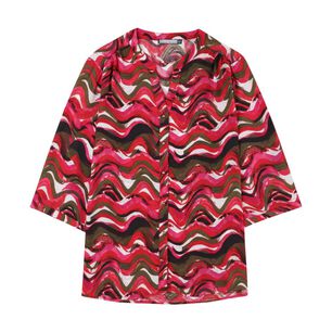Blusa Full Print Manga 3/4 Roll Up Cuello Mao Mujer Lesage