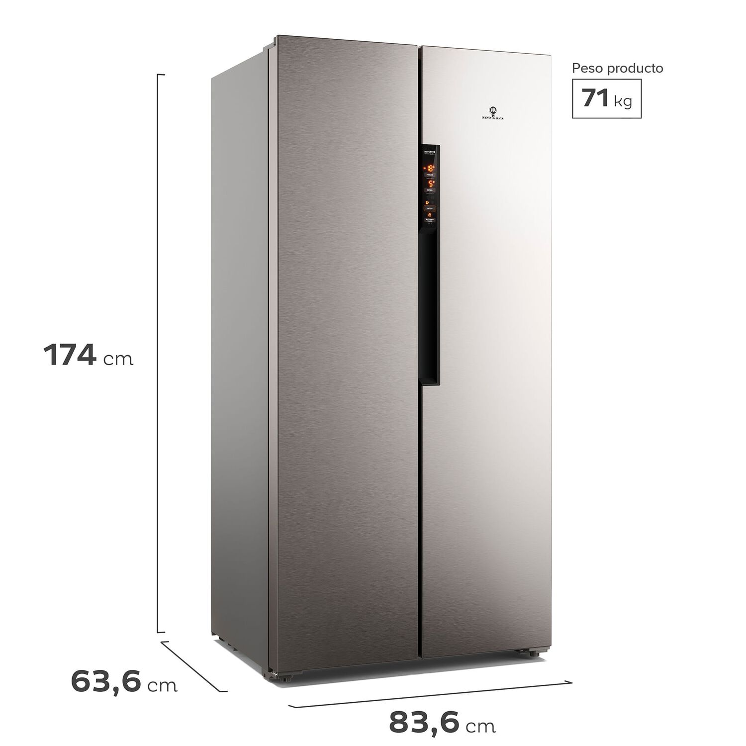 Refrigerador Mademsa 430l No Frost Side By Side Mas430 Inox image number 2.0
